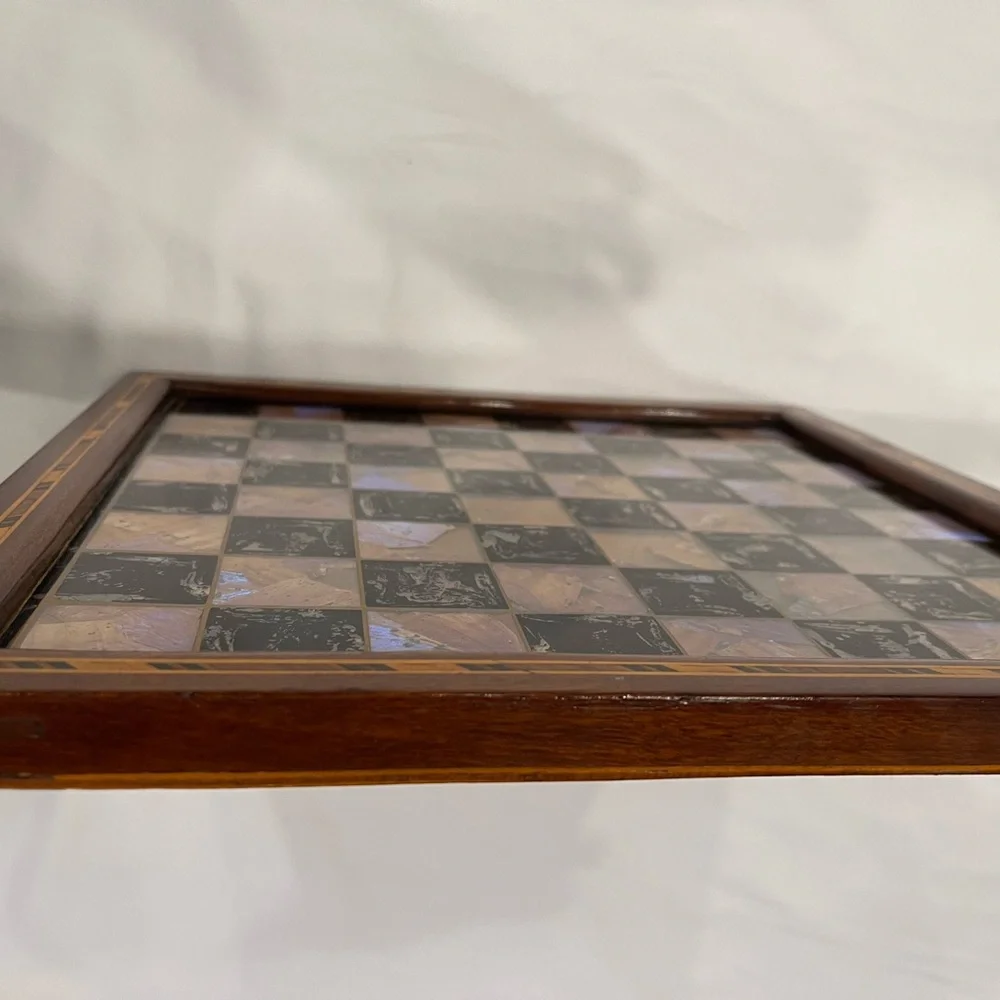 Vintage Chess Checker Board Rare Butterfly Wing Artwork Real inlaid wood BRAZIL - Picture 15 of 16